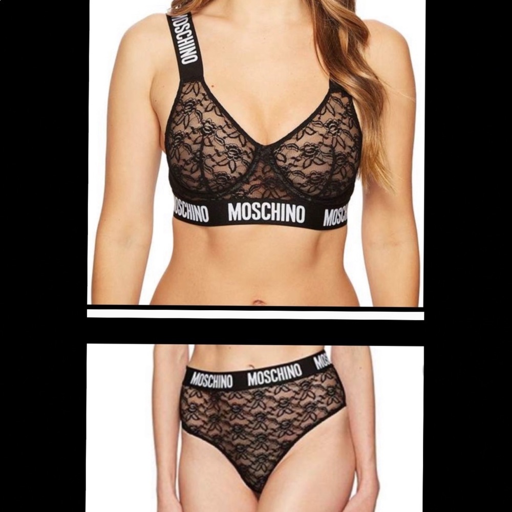 Moschino lace theme high waisted briefs and bra